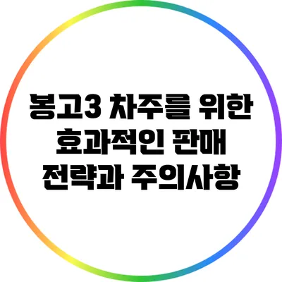 봉고3 차주를 위한 효과적인 판매 전략과 주의사항