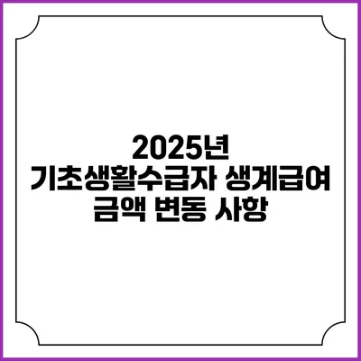 2025년 기초생활수급자 생계급여 금액 변동 사항