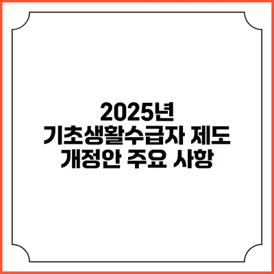 2025년 기초생활수급자 제도 개정안 주요 사항