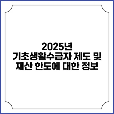 2025년 기초생활수급자 제도 및 재산 한도에 대한 정보