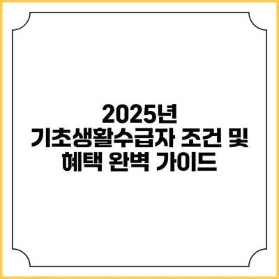 2025년 기초생활수급자 조건 및 혜택 완벽 가이드