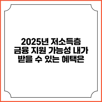 2025년 저소득층 금융 지원 가능성 내가 받을 수 있는 혜택은?