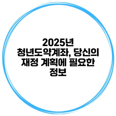 2025년 청년도약계좌, 당신의 재정 계획에 필요한 정보