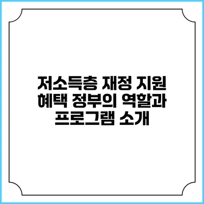 저소득층 재정 지원 혜택 정부의 역할과 프로그램 소개