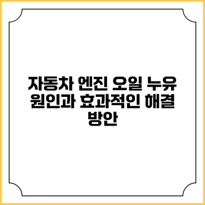 자동차 엔진 오일 누유 원인과 효과적인 해결 방안